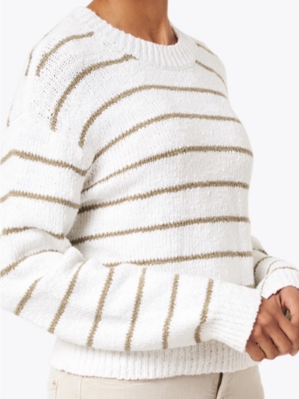 Vince Striped Boucle Knit Cotton Blend Stretch Cozy Sweater sz M